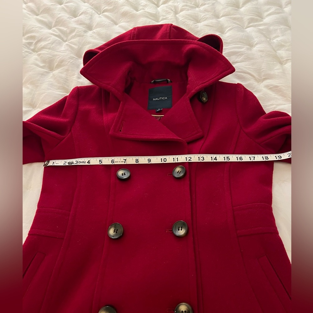 Nautica Women's Vibrant Red Hooded Pea Coat - Picture 7 of 11